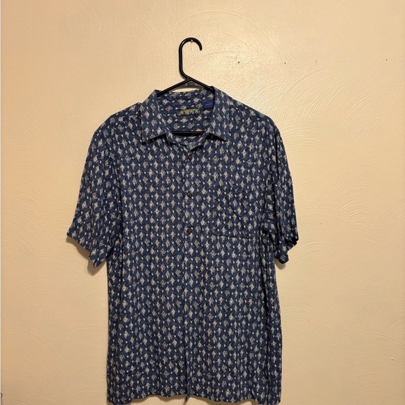 Men's Blue Patterned Casual Button-Down Shirt - Picture 1 of 8